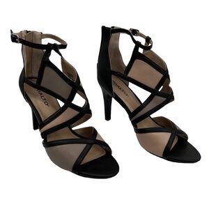 Rialto Ria Black Gray Tan Heeled Sandals Size 7 1/2 Women’s
